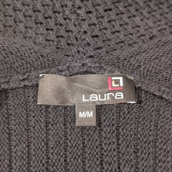 Laura Open Front Cardigan Sweater Shawl Collar Black Tunic Length Long Sleeve - Picture 12 of 15